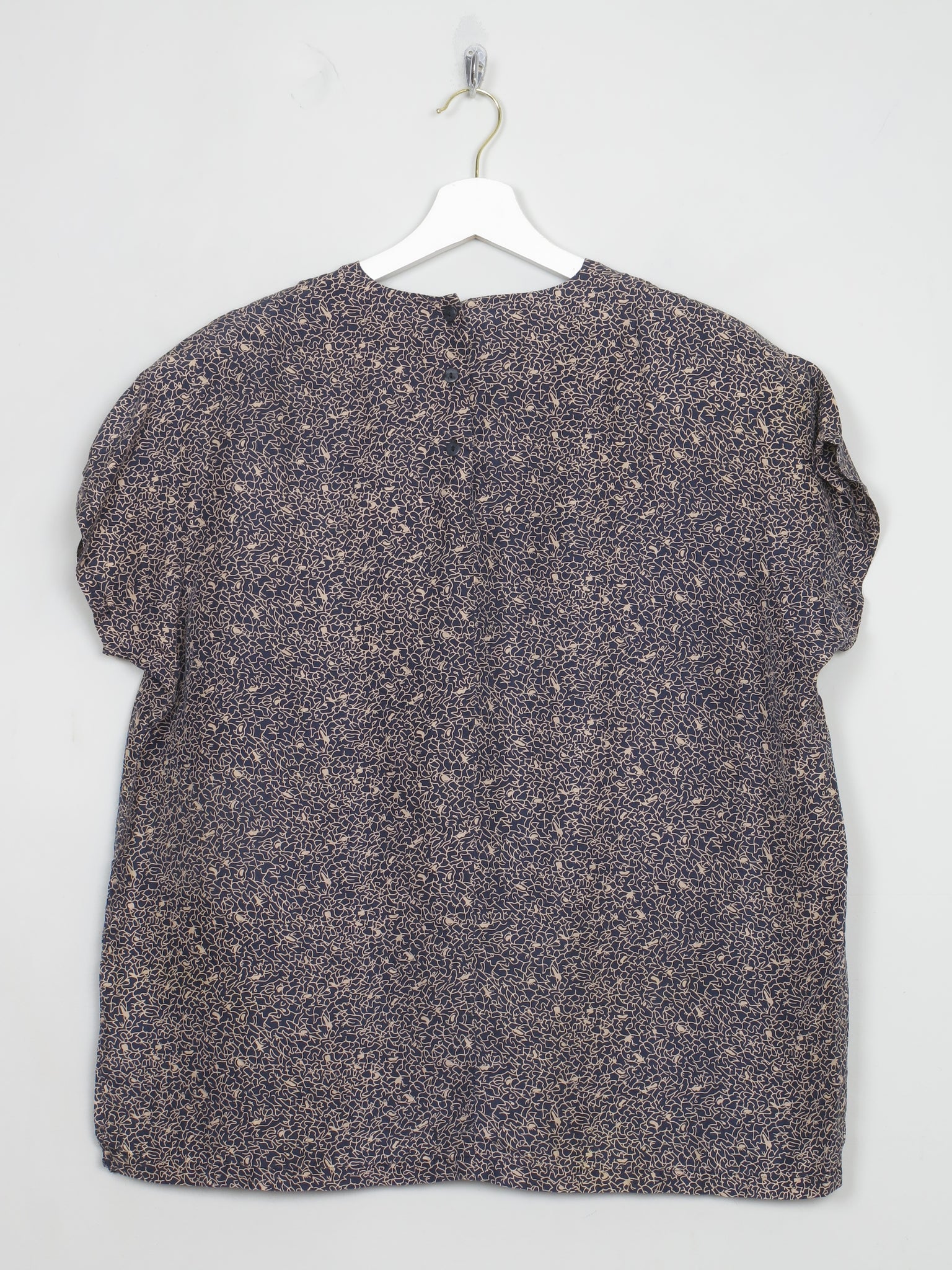 Vintage Navy Printed Silk Top  L