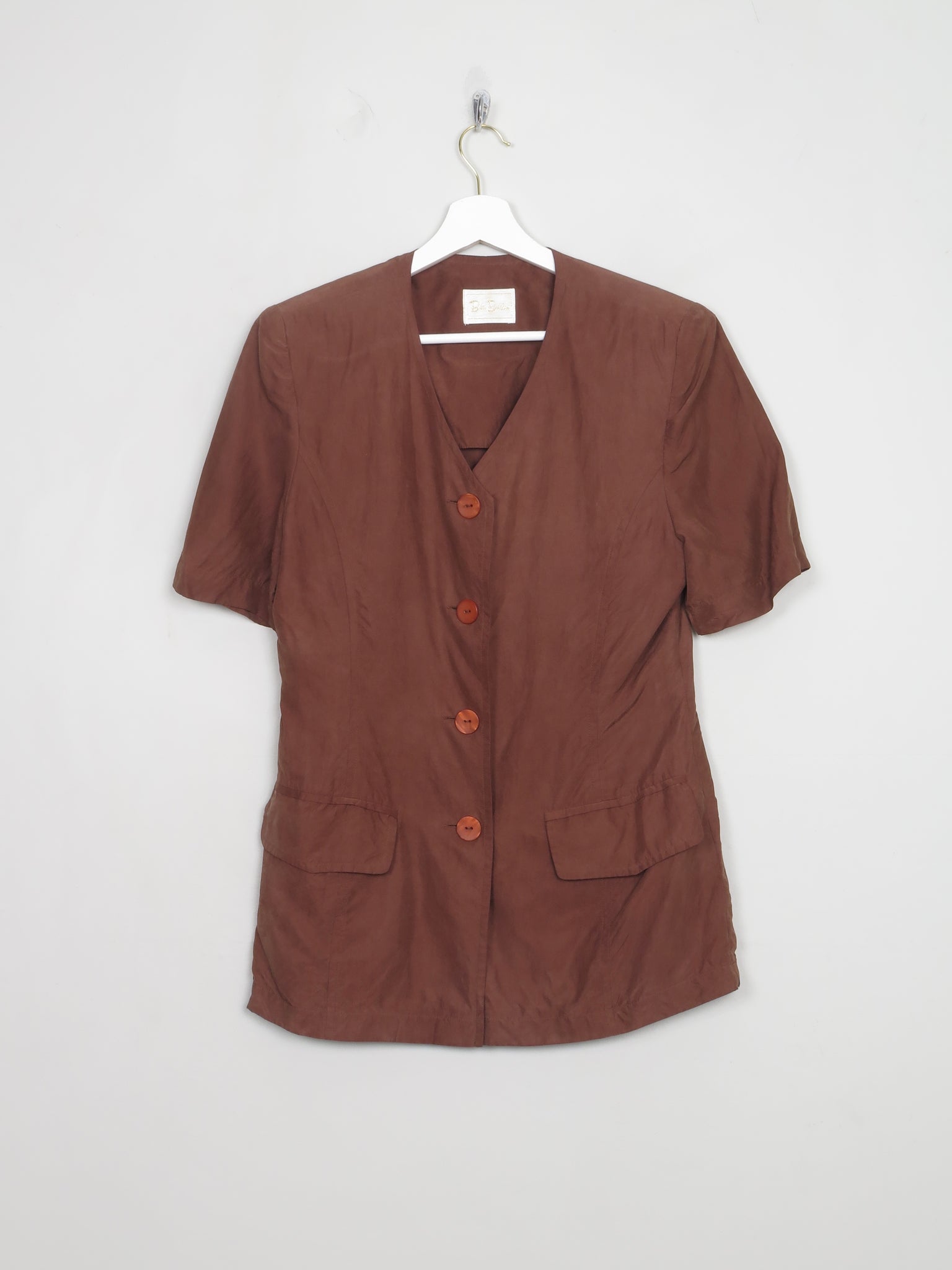 Women's Vintage Brown Silk Short Sleeved Jacket S