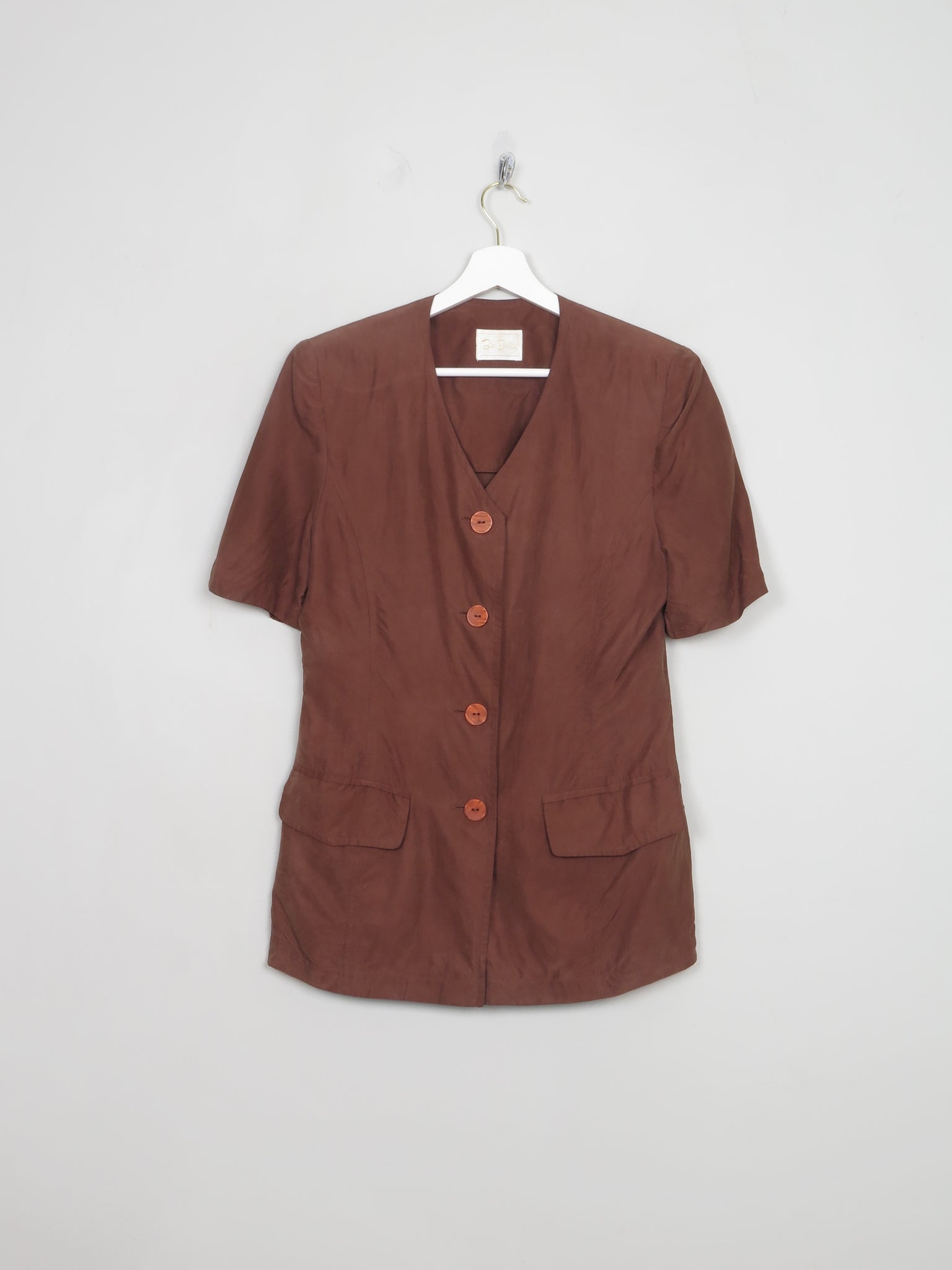 Women's Vintage Brown Silk Short Sleeved Jacket S