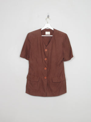 Women's Vintage Brown Silk Short Sleeved Jacket S