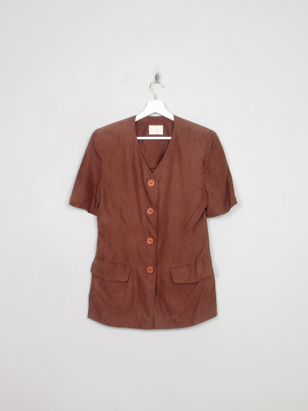 Women's Vintage Brown Silk Short Sleeved Jacket S