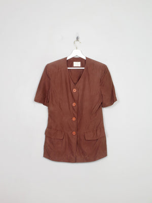 Women's Vintage Brown Silk Short Sleeved Jacket S