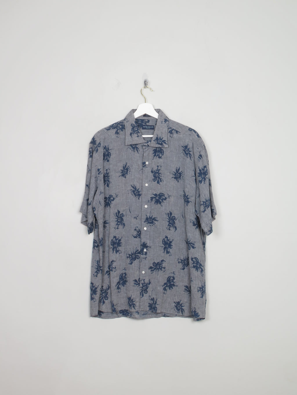 Men's Grey Printed Linen Shirt XL