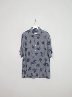Men's Grey Printed Linen Shirt XL