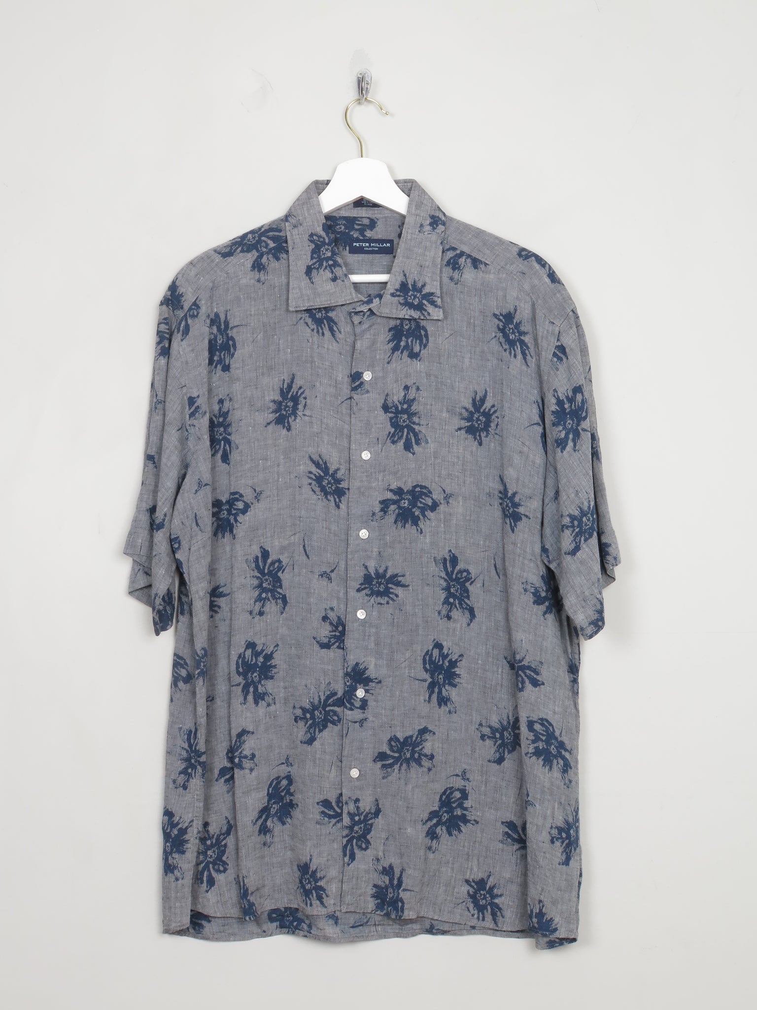 Men's Grey Printed Linen Shirt XL