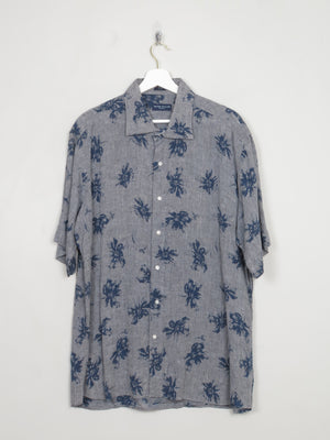 Men's Grey Printed Linen Shirt XL