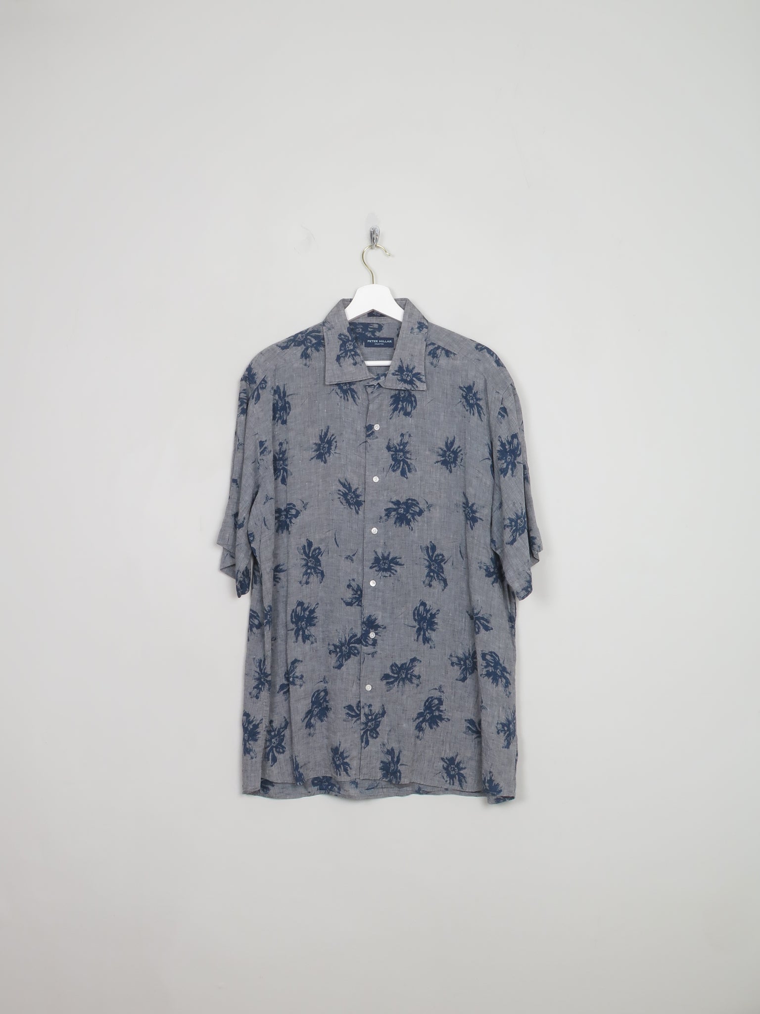 Men's Grey Printed Linen Shirt XL