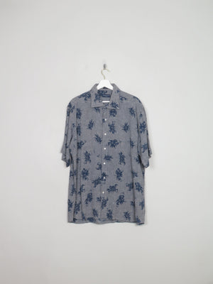 Men's Grey Printed Linen Shirt XL