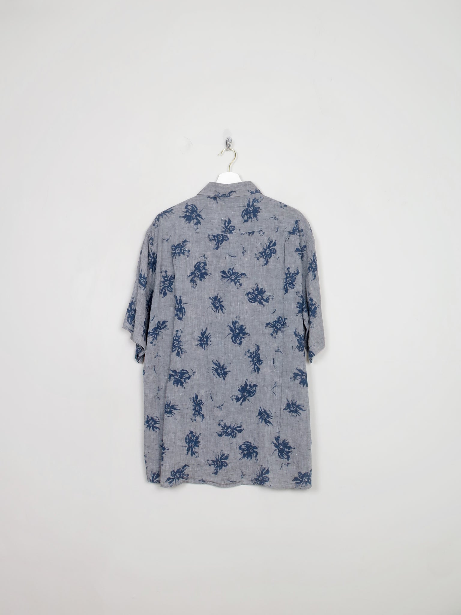 Men's Grey Printed Linen Shirt XL