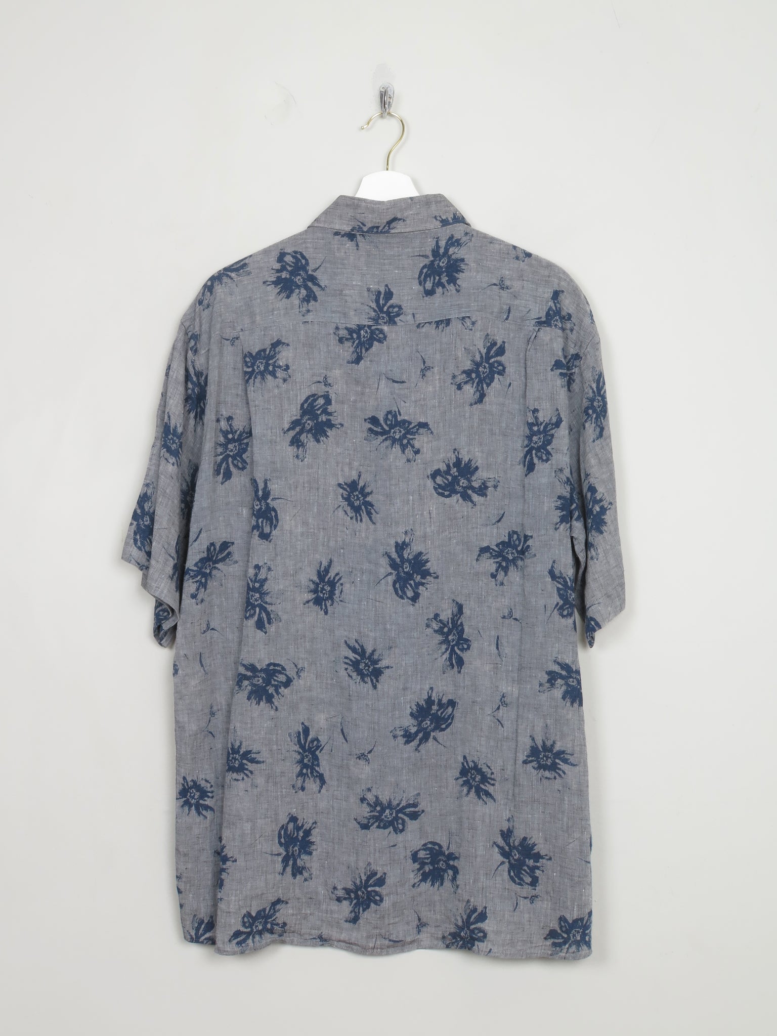 Men's Grey Printed Linen Shirt XL