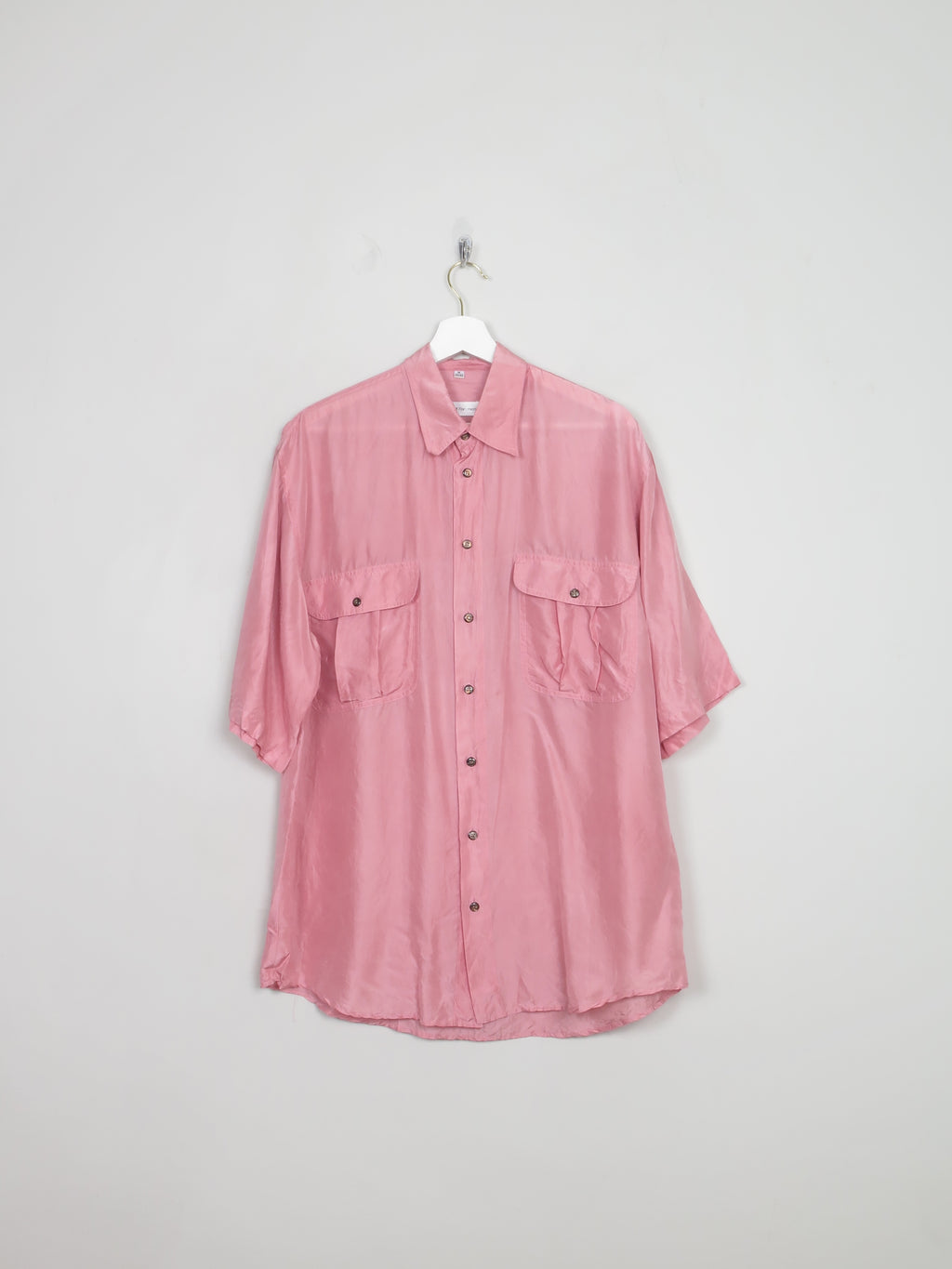 Men's Vintage Pink Silk Short Sleeved Shirt M