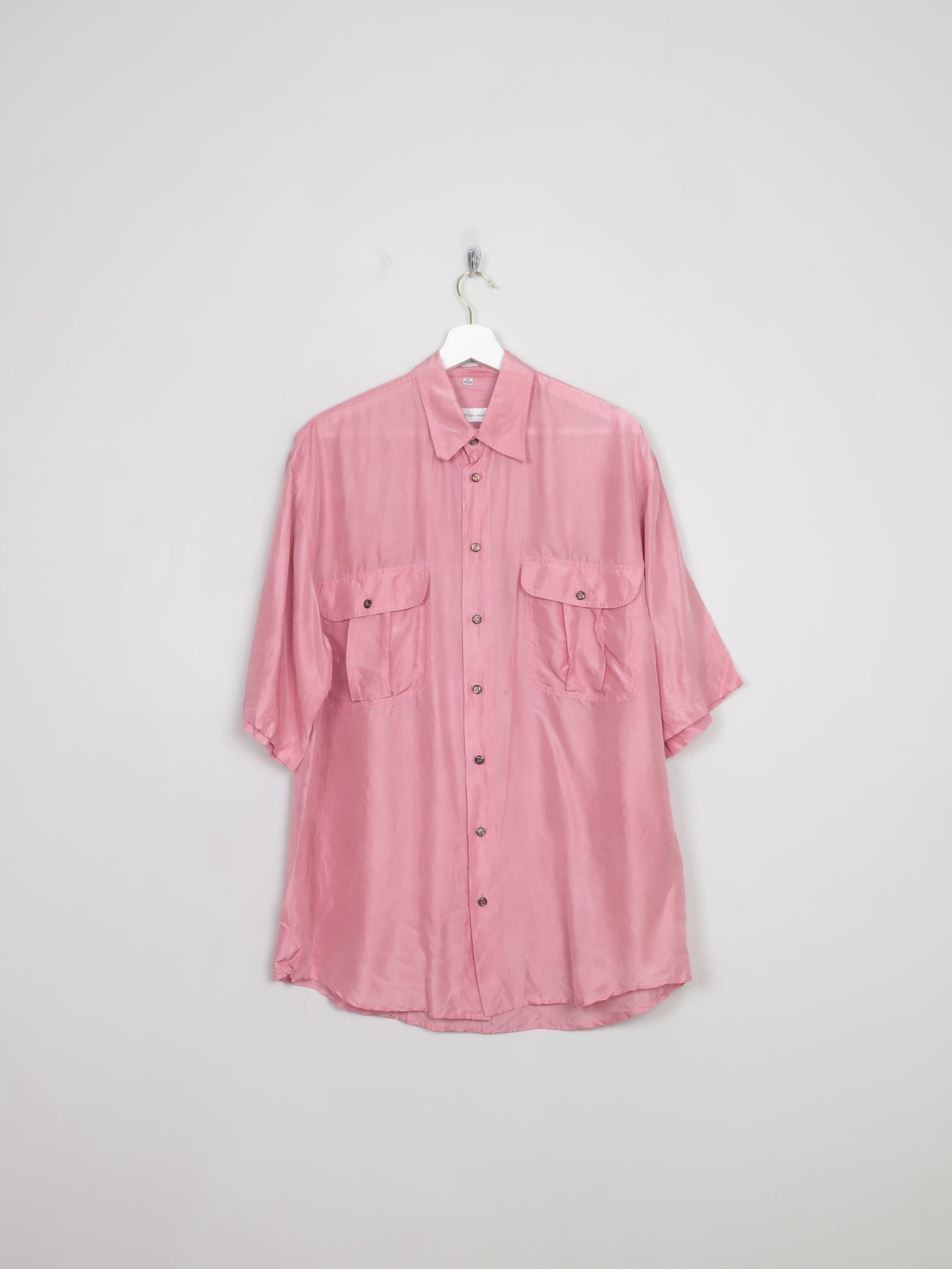 Men's Vintage Pink Silk Short Sleeved Shirt M