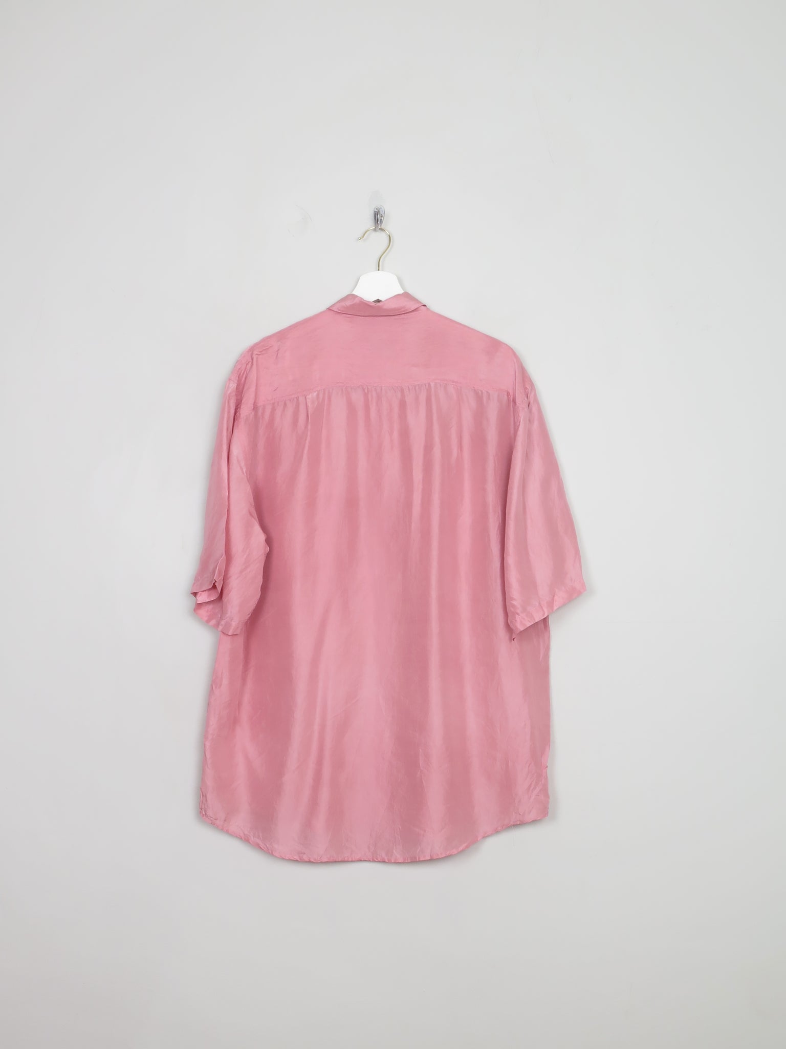Men's Vintage Pink Silk Short Sleeved Shirt M
