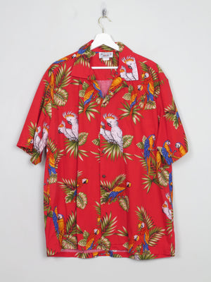 Men's Vintage Parrot Print Hawaiian Shirt XL