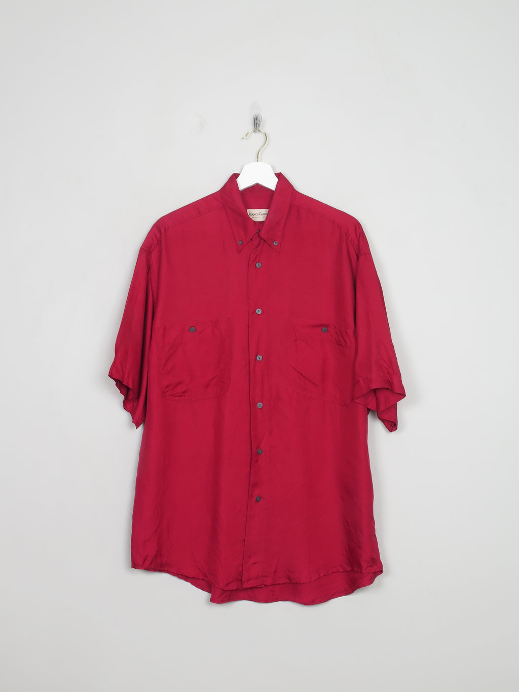 Men's Vintage Cherry Red Silk Short Sleeved Shirt L/XL