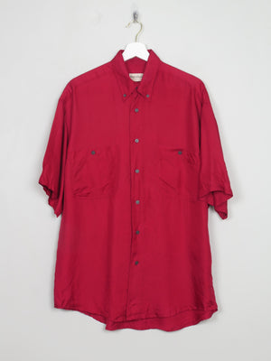 Men's Vintage Cherry Red Silk Short Sleeved Shirt L/XL