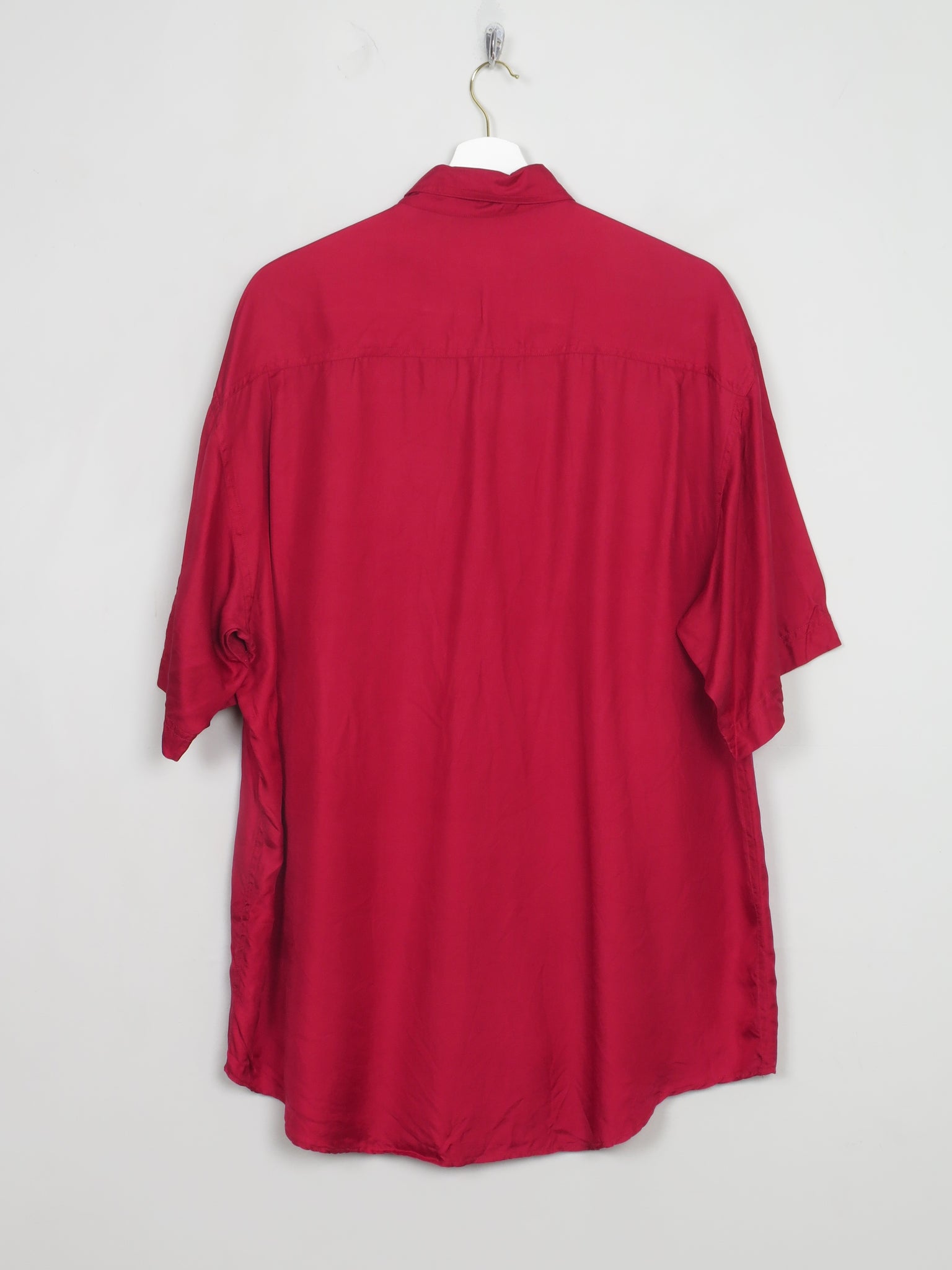 Men's Vintage Cherry Red Silk Short Sleeved Shirt L/XL