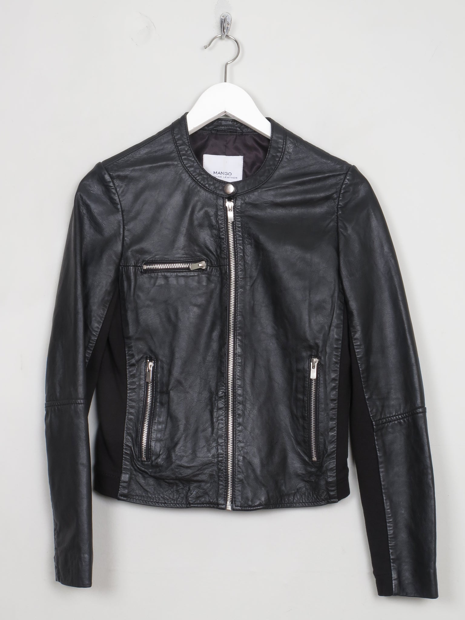 Women's Vintage  Mango Black Biker Leather Jacket S
