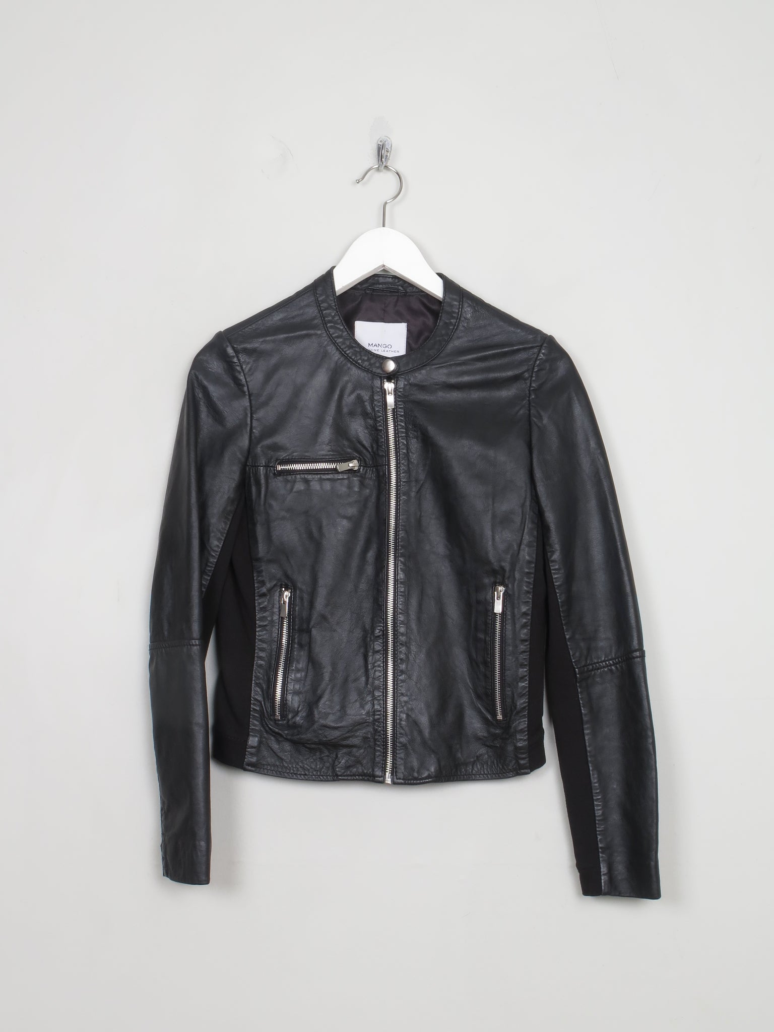 Women's Vintage  Mango Black Biker Leather Jacket S