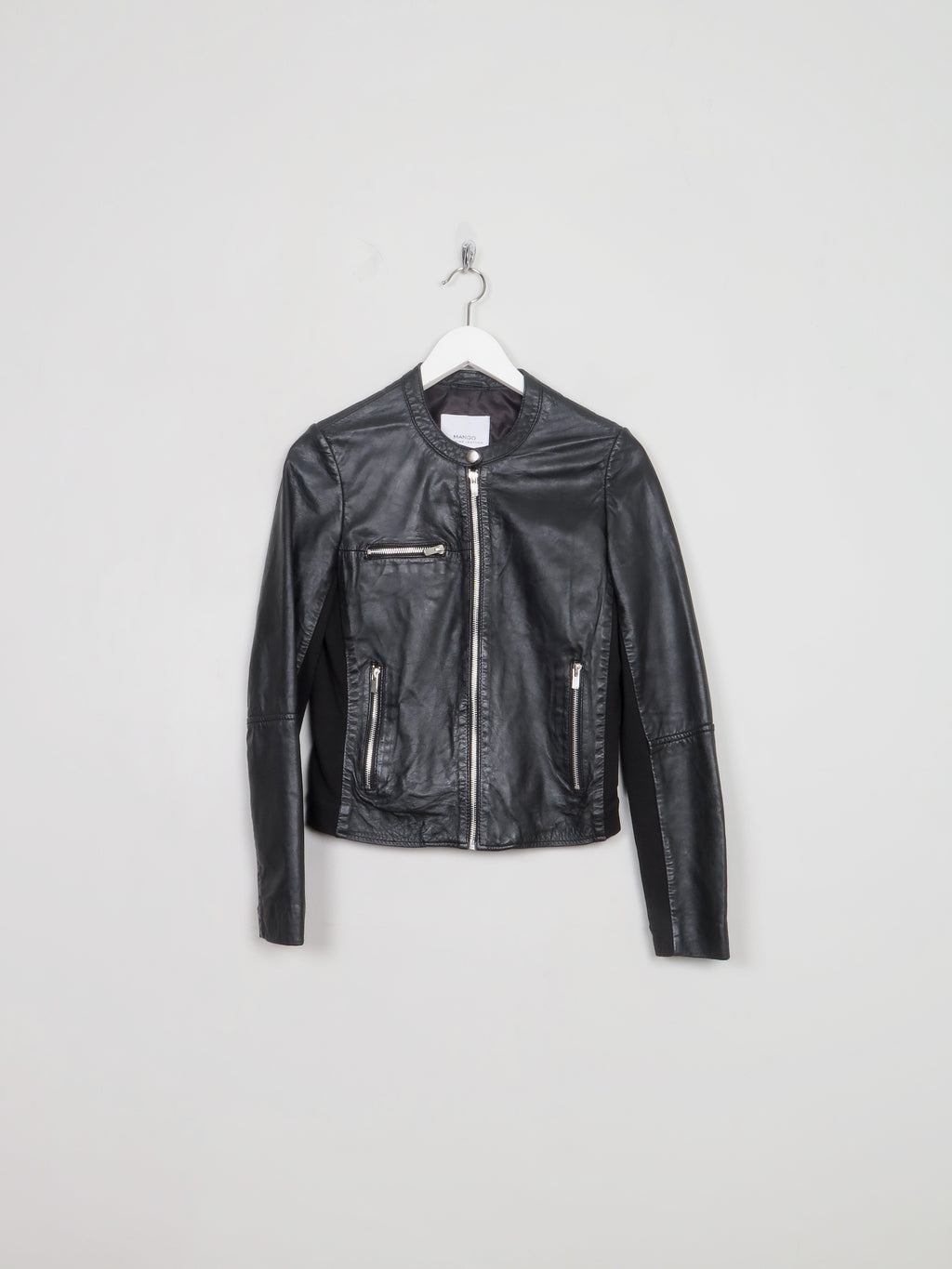 Women's Vintage  Mango Black Biker Leather Jacket S