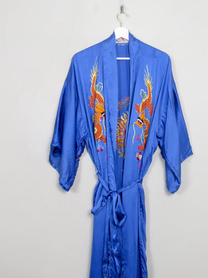 Vintage Blue Silk Chinese Dressing Gown Kimono S/M - The Harlequin