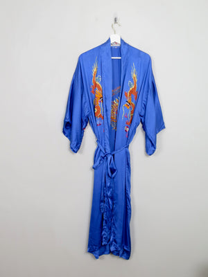 Vintage Blue Silk Chinese Dressing Gown Kimono S/M - The Harlequin