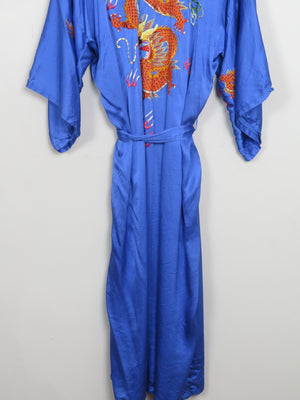 Vintage Blue Silk Chinese Dressing Gown Kimono S/M - The Harlequin