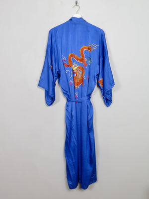 Vintage Blue Silk Chinese Dressing Gown Kimono S/M - The Harlequin