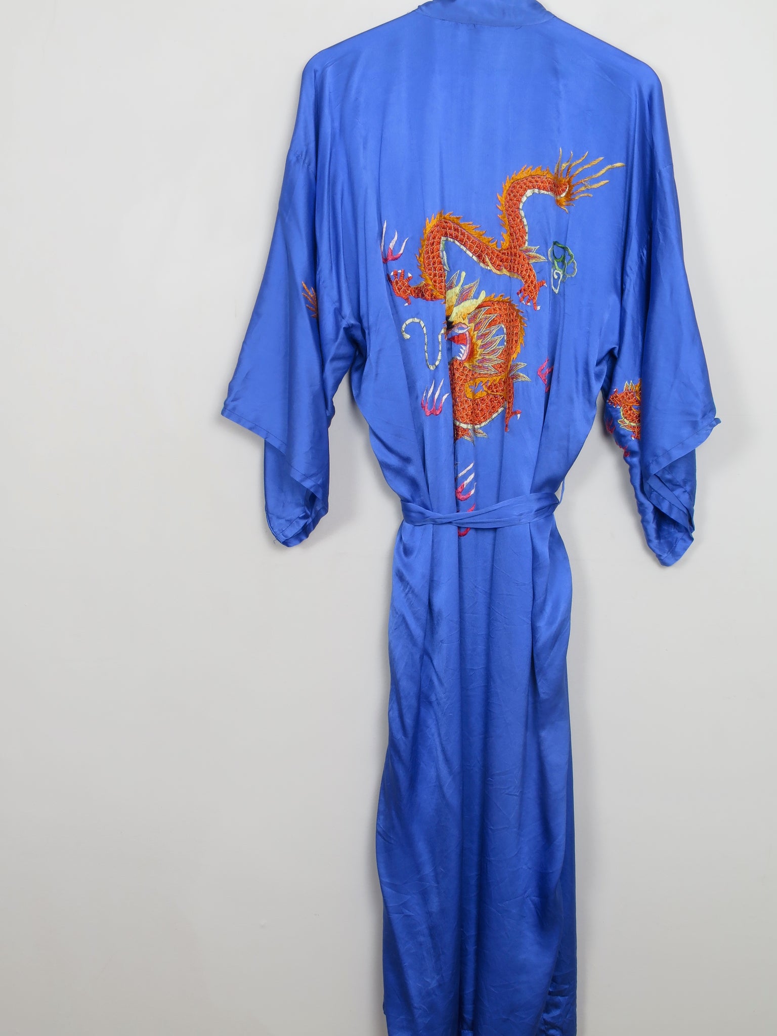 Vintage Blue Silk Chinese Dressing Gown Kimono S/M - The Harlequin