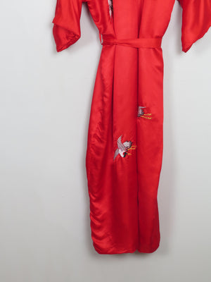 Vintage Red Satin Kimono Dressing Gown Embroidered S/M - The Harlequin