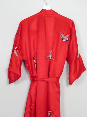 Vintage Red Satin Kimono Dressing Gown Embroidered S/M - The Harlequin