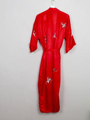 Vintage Red Satin Kimono Dressing Gown Embroidered S/M - The Harlequin
