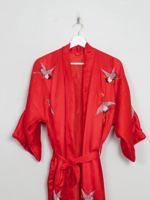 Vintage Red Satin Kimono Dressing Gown Embroidered S/M - The Harlequin