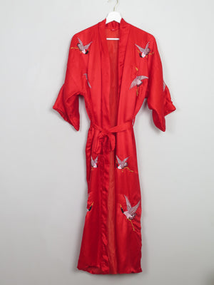 Vintage Red Satin Kimono Dressing Gown Embroidered S/M - The Harlequin