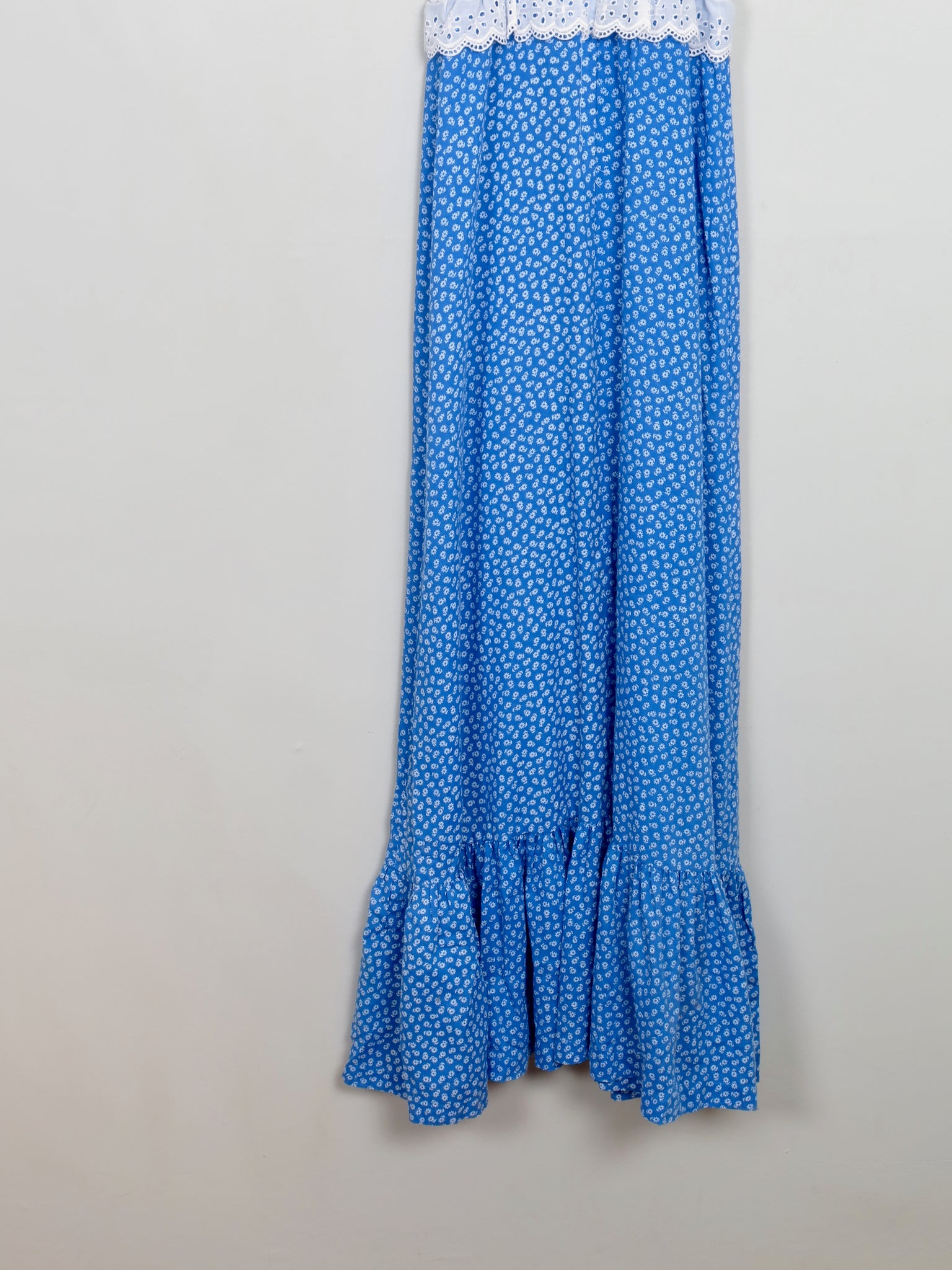 Vintage Blue & White 1970s Prairie  Style Maxi Dress XS