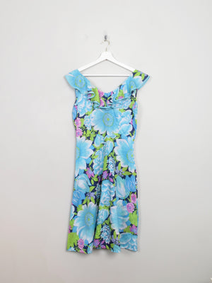 Vintage Blue Floral 70s Dress 10/12