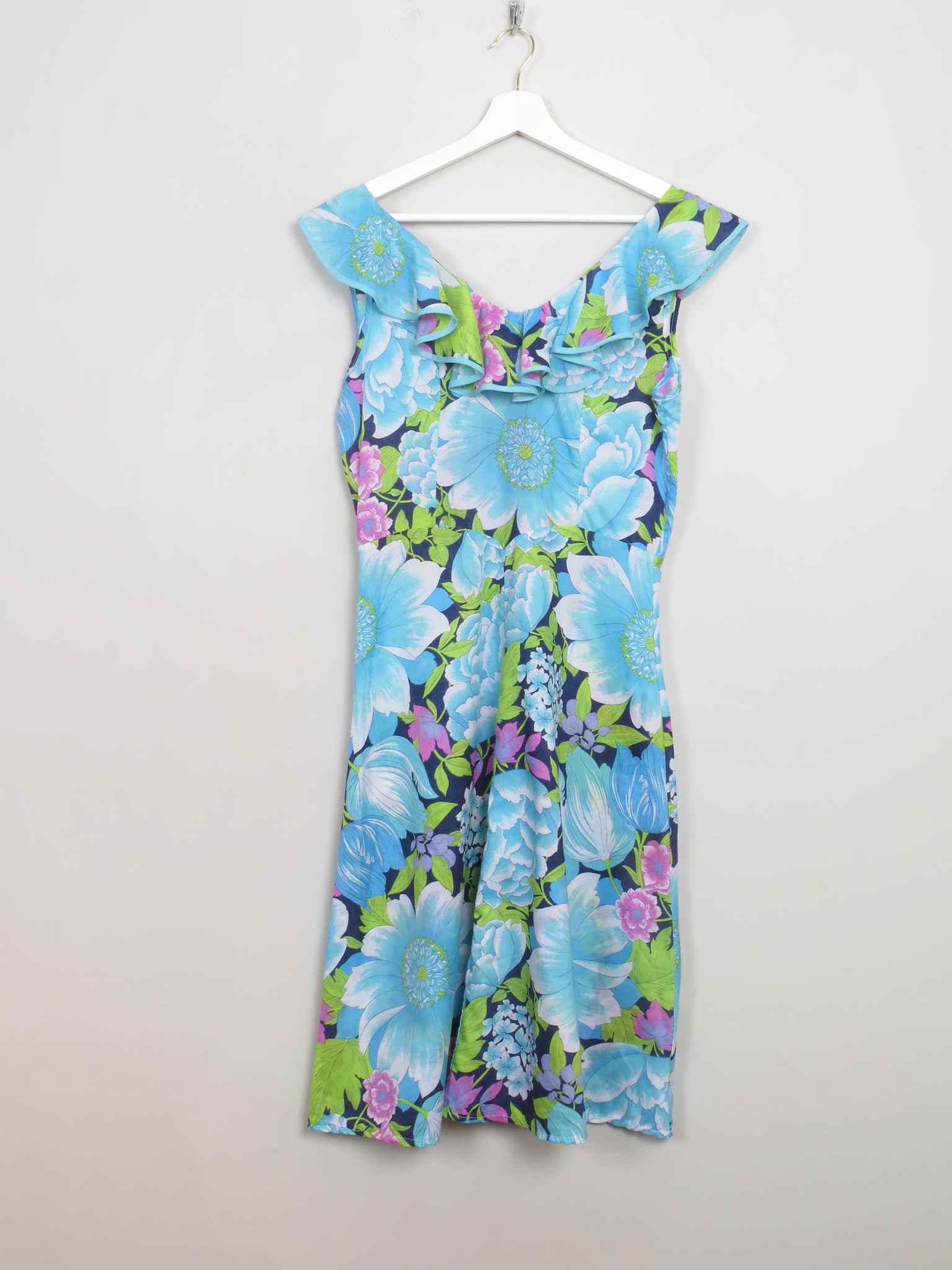 Vintage Blue Floral 70s Dress 10/12