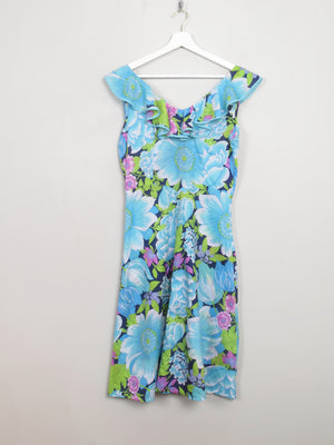 Vintage Blue Floral 70s Dress 10/12