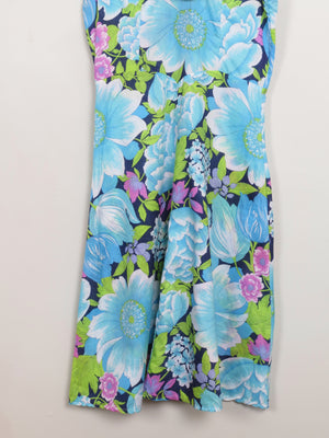 Vintage Blue Floral 70s Dress 10/12