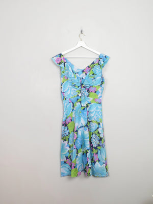 Vintage Blue Floral 70s Dress 10/12