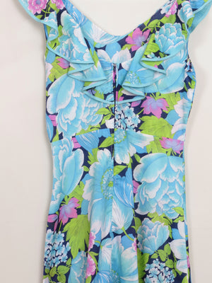 Vintage Blue Floral 70s Dress 10/12