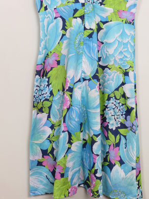 Vintage Blue Floral 70s Dress 10/12