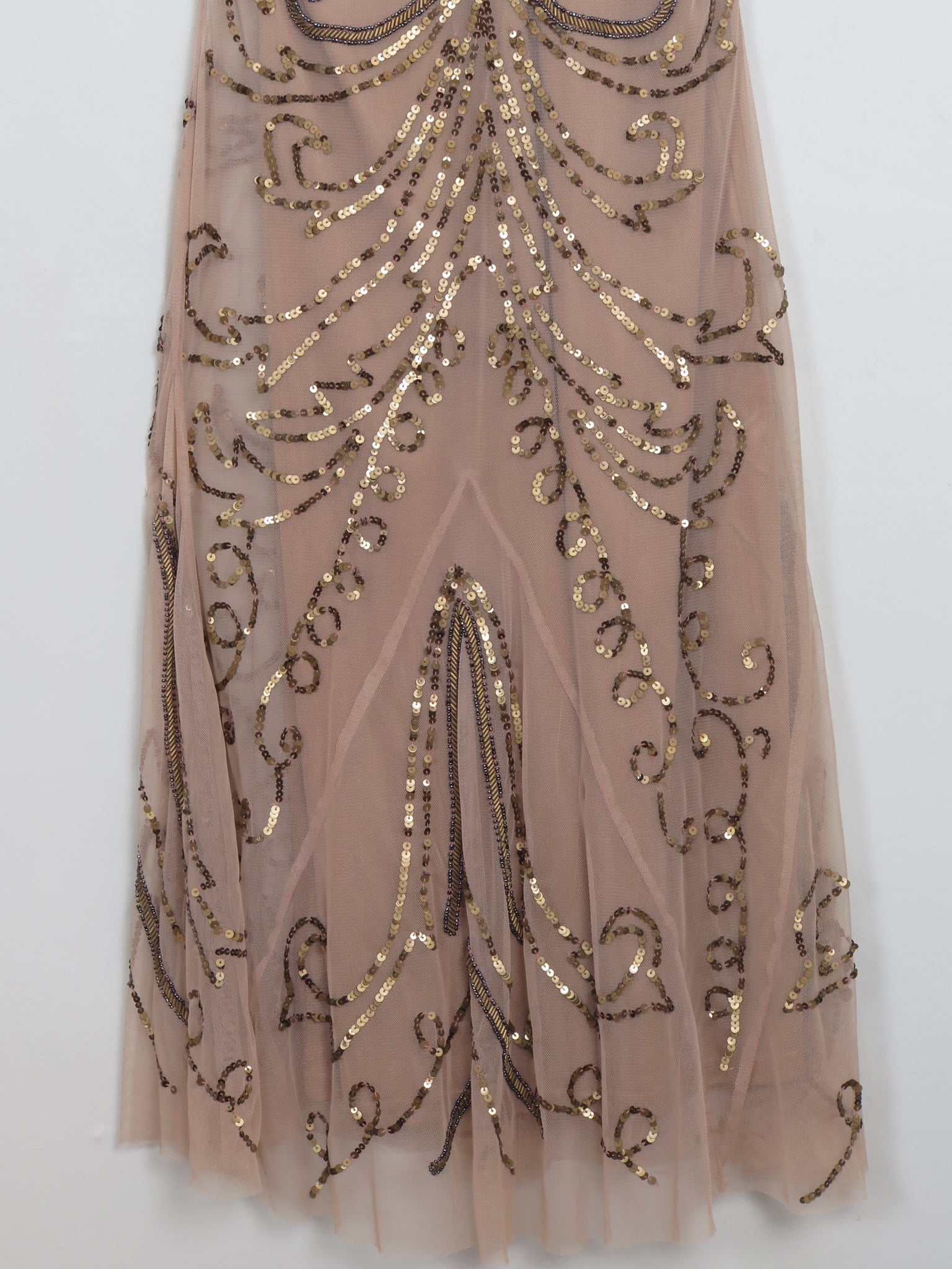 Vintage Brown Nude 1920s Style Beaded Dress S