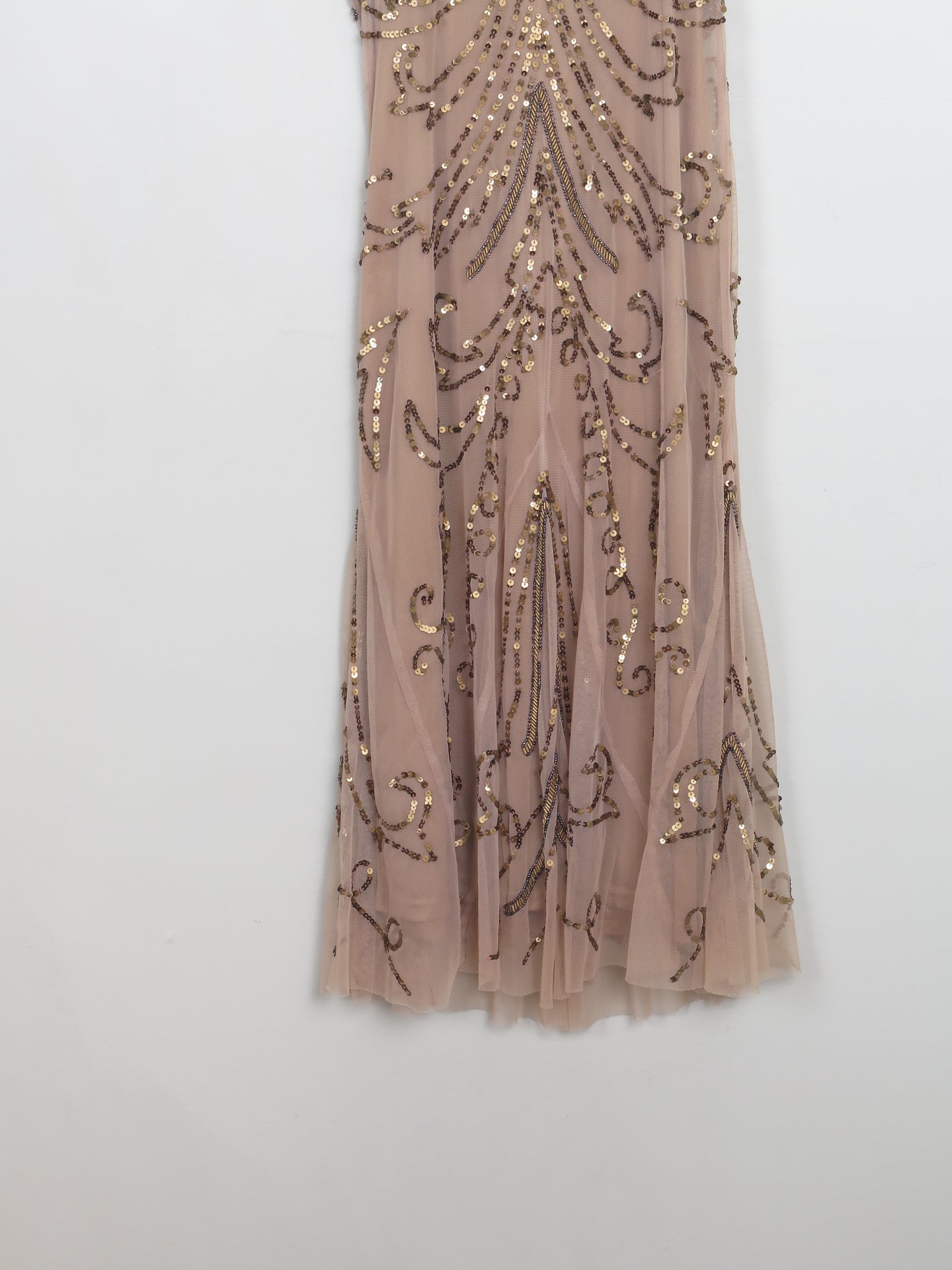 Vintage Brown Nude 1920s Style Beaded Dress S