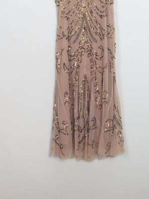 Vintage Brown Nude 1920s Style Beaded Dress S