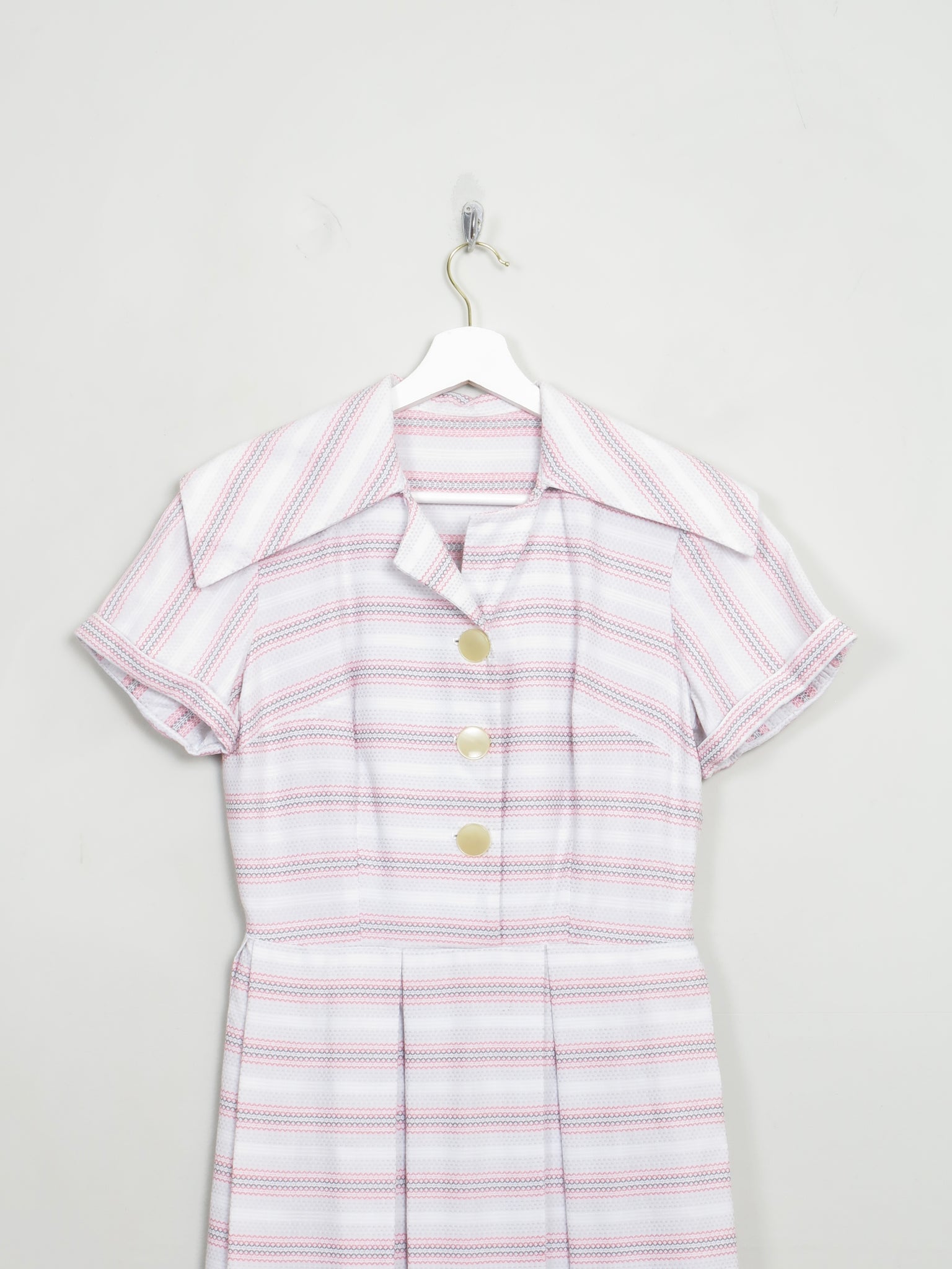 Vintage 1950s White Patterned Day Dress XS/S