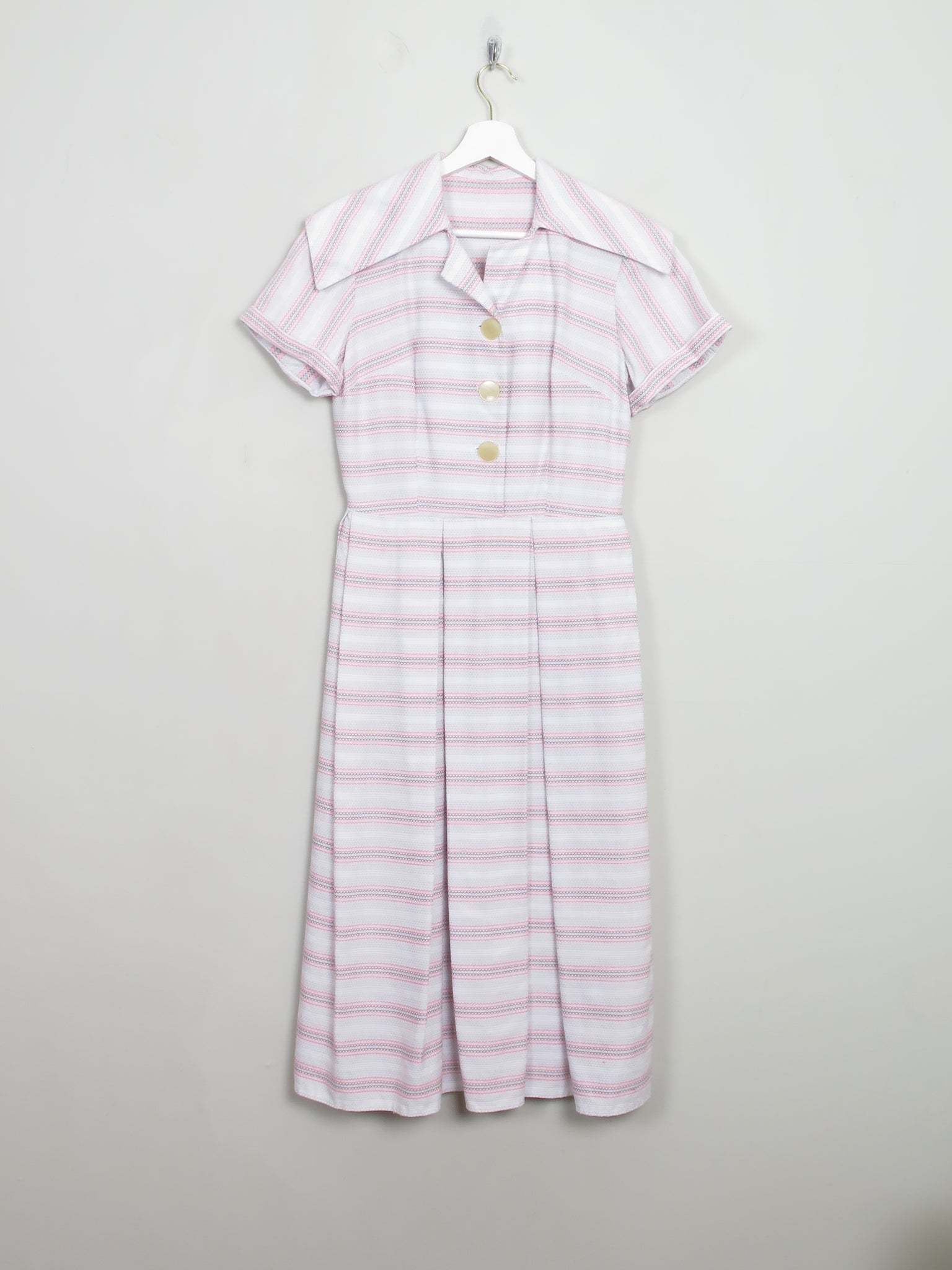 Vintage 1950s White Patterned Day Dress XS/S