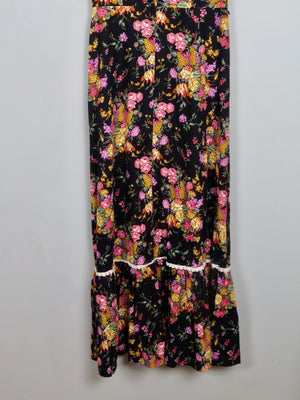 Vintage Black Floral Maxi Dress 12