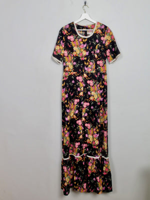 Vintage Black Floral Maxi Dress 12