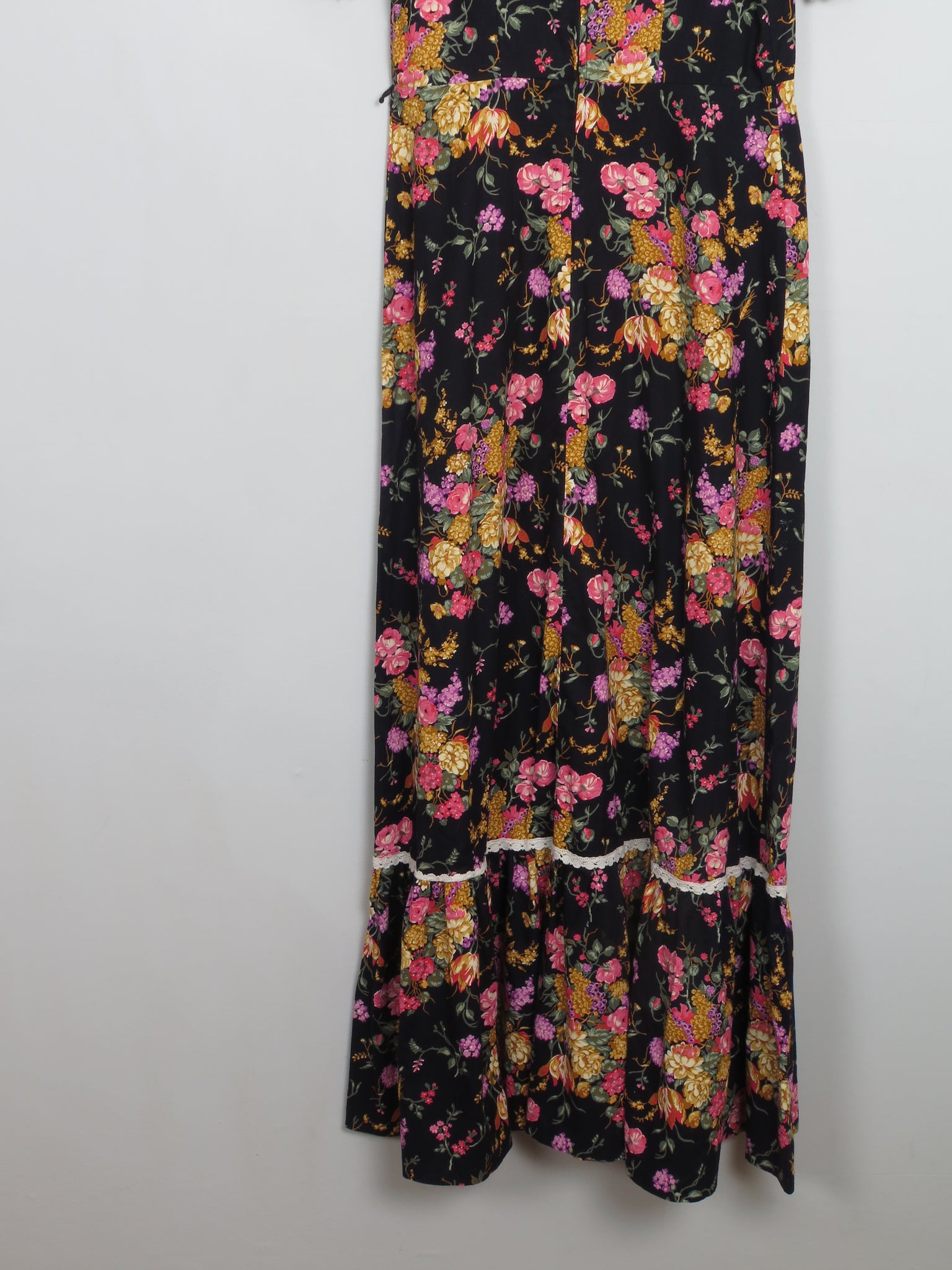 Vintage Black Floral Maxi Dress 12